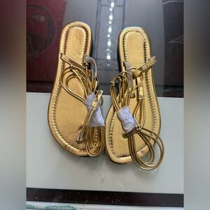 New Gold Lace Up Flat Sandals Metallic Wrap Tie Sandals Size EU 38 / US 7.5–8